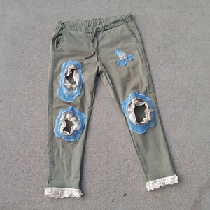 Upcycled Demin and Olive Green Trousers