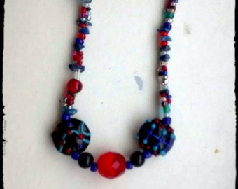 Blown Glass Pendant Beaded Necklace