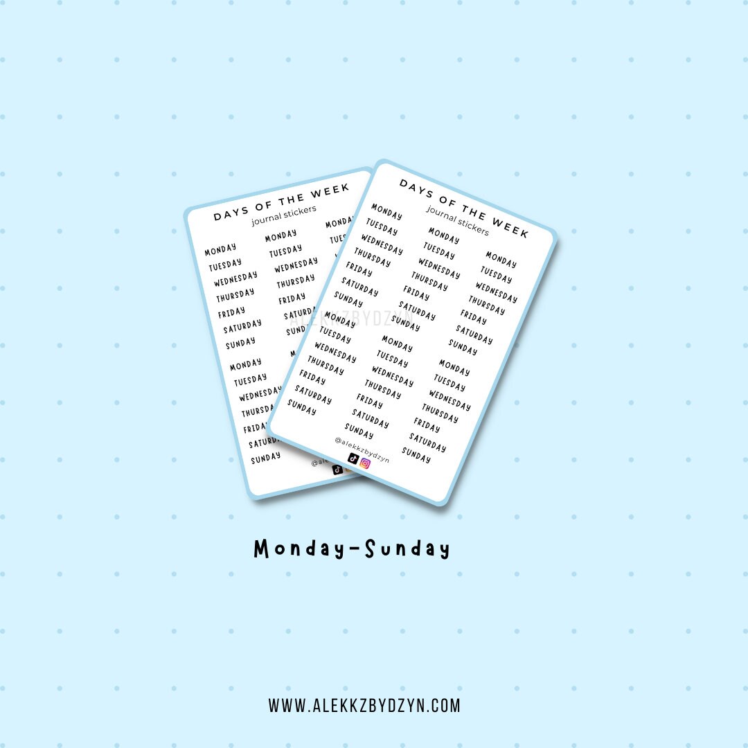 Days of the Week BUJO Journal Stickers Weekday Label Stickers Daily Day ...