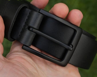 Classic Black Leather Belt, Handmade 100% FULL GRAIN, Gift for Dad, Gift for him, Gift for boyfriend