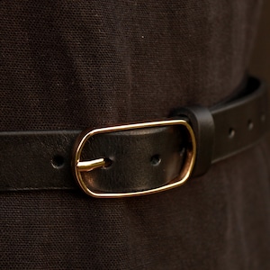 Black leather belt, dress belt, casual womens belt, gold belt, 1 inch belt