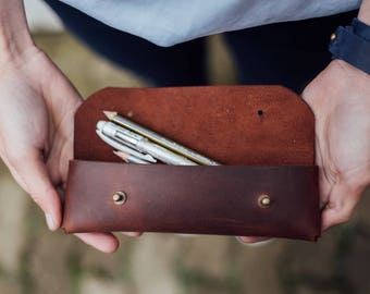 Leather Pencil Case, Pencil Roll, Leather pen pouch, tool case, pen case, pencil holder