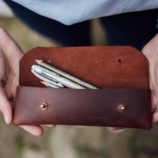 Leather Pencil Case, Pencil Roll, Leather pen pouch, tool case, pen case, pencil holder