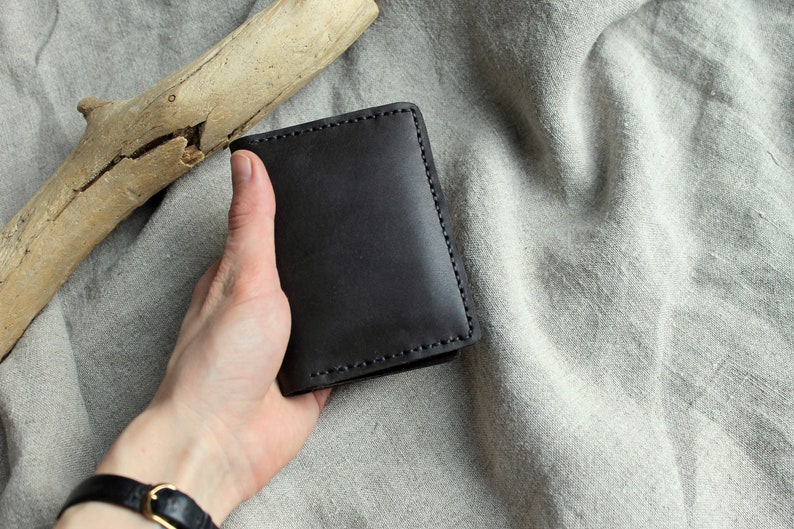 Bifold Leder Brieftasche für Männer Minimalistische Leder Brieftasche, Schlanke Kartenhalter, Kleine Herren Brieftasche, Braune Einfache Brieftasche, Braune Leder Brieftasche Bild 4