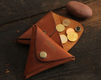 Monedero triangular de cuero, Monedero de cuero, Caja de monedas de cuero, Monedero de monedas, Envío gratuito
