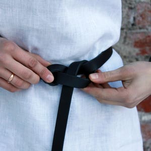 Ceinture noeud en cuir, ceinture femme à nouer, ceinture pour robe, ceinture femme noire image 2