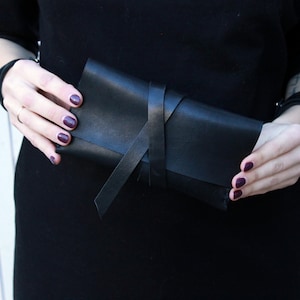 Cartera de cuero para mujer, cartera minimalista, cartera sencilla, cartera negra, regalo de Navidad.