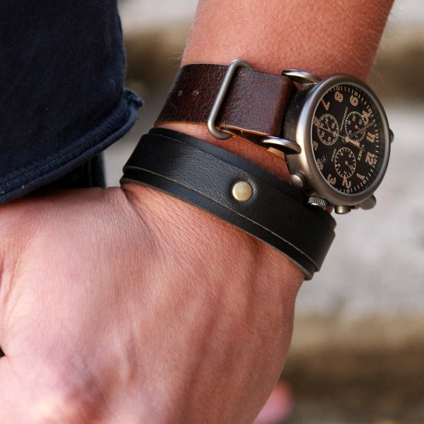 Mens leather cuff, unisex bracelet,  leather bracelet, minimalist bracelet