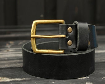 Cinturón de cuero negro, cinturón para hombre, cinturón negro ancho, regalo para hombre, cinturón de cuero de alta calidad, hebilla de latón.