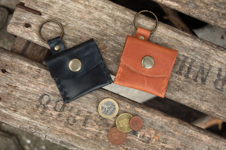 Leather Coin Pouch Leather Keychain Coin Holder Coin Organiser Etsy
