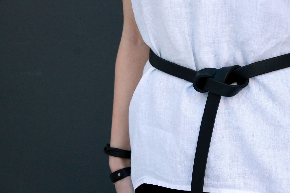 Leather knot belt women tie belt belt for dress black Etsy