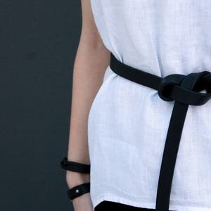 Ceinture noeud en cuir, ceinture femme à nouer, ceinture pour robe, ceinture femme noire image 4