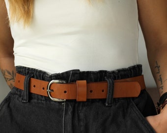 Ceinture marron, ceinture en cuir femme, ceinture en cuir décontractée