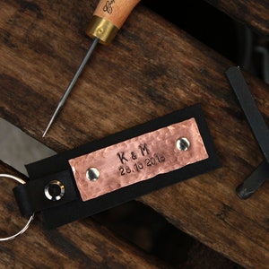 Custom keychain, Custom coordinates, Personalized leather key chain,  Stamped leather key fob