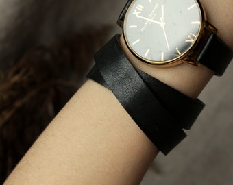 Double Wrap Bracelet Leather Bracelet Black Leather Unisex