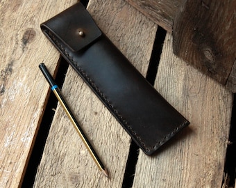 leather pencil case, leather pen holder, pen case, flat pencil case