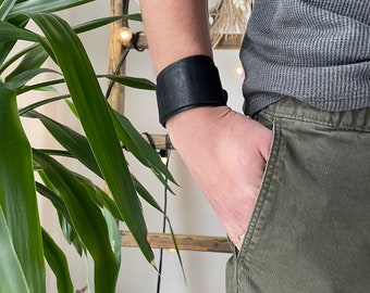 Black leather cuff, leather wristband, black bracelet, leather armband