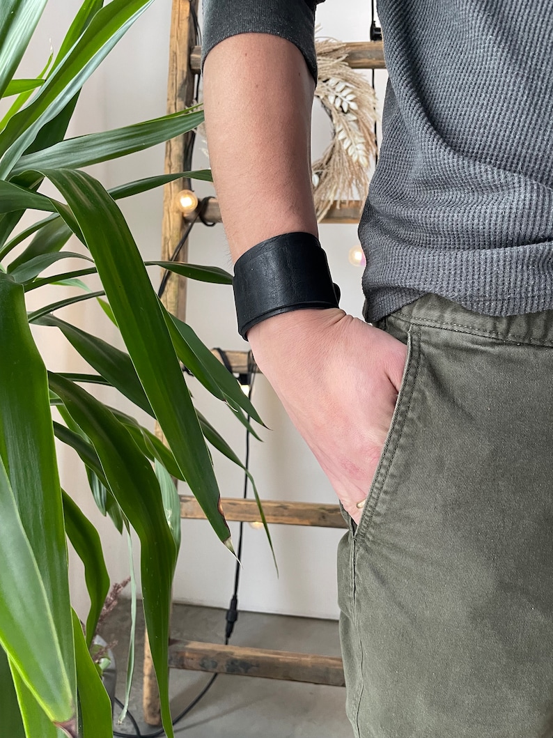 Black Leather Cuff Leather Wristband Black Bracelet Leather Etsy