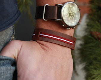Leather bracelet, Latvian flag bracelet, Latvian flag, Kristaps Porzingis