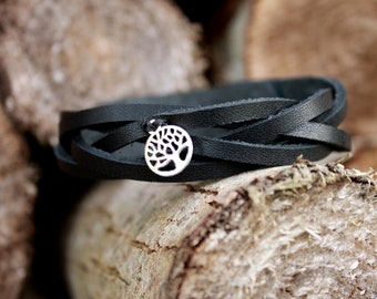 Braided leather bracelet Unisex Leather Bracelet  Free shipping tree charm bracelet