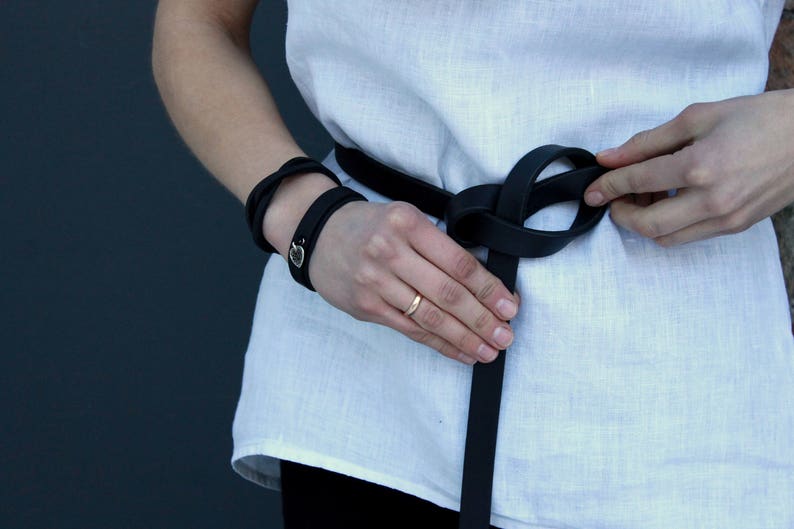 Ceinture noeud en cuir, ceinture femme à nouer, ceinture pour robe, ceinture femme noire image 3