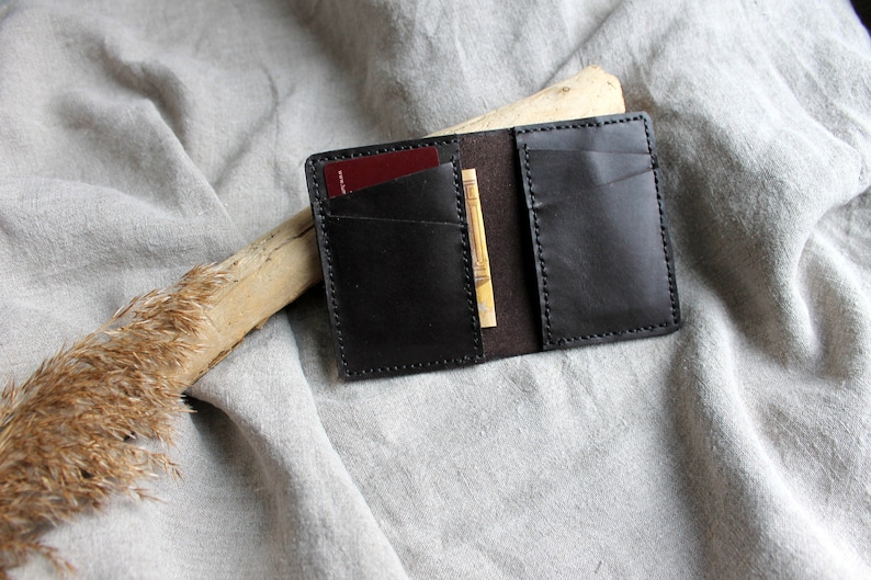 Bifold Leder Brieftasche für Männer Minimalistische Leder Brieftasche, Schlanke Kartenhalter, Kleine Herren Brieftasche, Braune Einfache Brieftasche, Braune Leder Brieftasche Bild 3
