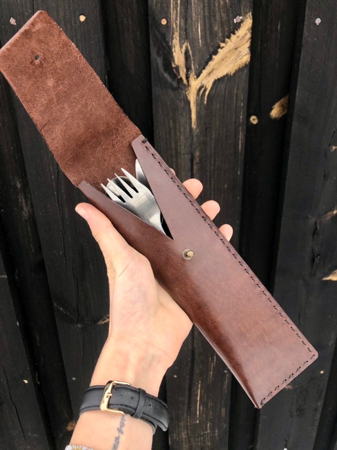 Handmade Cutlery Pouch Organizer, Picnic ,leather Cutlery Holder