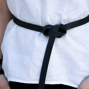 Leather knot belt, women tie belt, belt for dress, black womens belt image 1