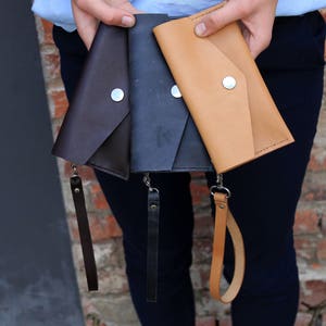 Cartera de muñeca de cuero, Embrague de cuero, Cartera de muñeca, Bolso de muñeca, Cartera de cuero, Cartera larga