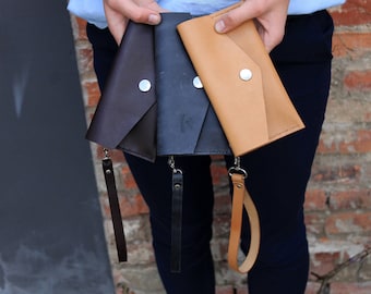 Lederhandtasche, Leder Clutch, Handgelenk Brieftasche, Handgelenktasche, Leder Brieftasche, Lange Brieftasche