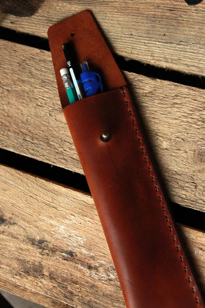 Leather pencil case Leather pen holder Pencil sleeve Pen Etsy