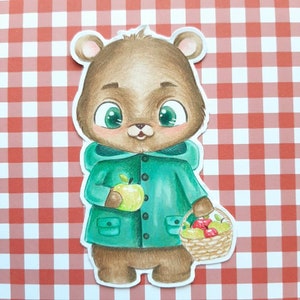 PNG Ours décapant. Pack Timbre numérique, timbre digi, digistamp, timbre numérique, cardage, scrapbooking, fabrication de cartes, automne, pomme, pomme