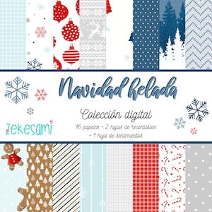 Noël gelé - Collection de papiers numériques. 16 papiers imprimables + 3 feuilles découpées. Papier numérique, Scrapbooking numérique. Noël