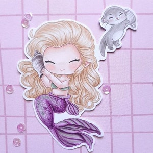PNG Chibi Meerjungfrau Muschel. Digitales Stempelpaket, Digi-Stempel, Digistamp, digitaler Stempel, Kartenherstellung, Scrapbooking, Kartenherstellung, Meerjungfrau, kleine Meerjungfrau