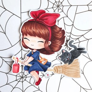 PNG Chibi Kikis. Pack Sello digital, digi stamp, digistamp, digital stamp, tarjetería, scrapbooking, cardmaking, halloween, ghibli, delivery