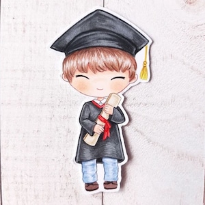 PNG Chibi laureato. Confezione Timbro digitale, timbro digi, digistamp, timbro digitale, carta, scrapbooking, cardmaking, laurea, fine corso