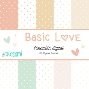 Basic Love - Colección de Papeles Digitales. 10 Papeles imprimibles básicos . Paper Digital, Digital Scrapbooking, álbum, card making, scrap