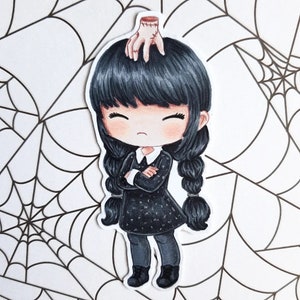 PNG Chibi Wednesday Addams. Digital stamp pack, digi stamp, digistamp, digital stamp, card making, scrapbook, cardmaking, halloween, Merlina