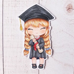 PNG Chibi laureato. Pacchetto di francobolli digitali, timbro digi, digistamp, timbro digitale, carta, scrapbooking, cardmaking, laurea, fine corso