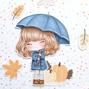 PNG Chibi Paraguas. Pack Sello digital, digi stamp, digistamp, digital stamp, tarjetería, scrapbooking, cardmaking, umbrella, autumn, rain