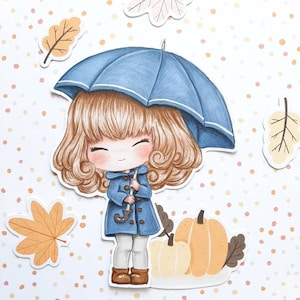 PNG Chibi Umbrella. Pack Digital stamp, digi stamp, digistamp, digital stamp, cards, scrapbooking, cardmaking, umbrella, autumn, rain