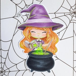 PNG Chibi Little Witch Cauldron. Digital stamp pack, digi stamp, digistamp, digital stamp, card making, scrapbooking, cardmaking, halloween, witch