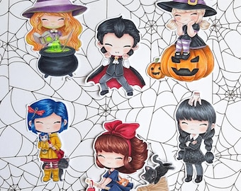PNG ちびハロウィン パック。デジタルスタンプ、デジスタンプ、デジスタンプ、デジタルスタンプ、カードメイキング、スクラップ、カードメイキング、魔女、吸血鬼、魔女、