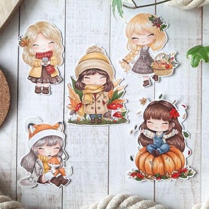 PNG Pack Chibi Otoñal . Sello digital, digi stamp, digistamp, digital stamp, tarjetería, scrapbooking, cardmaking, autumn, leaves, coffee