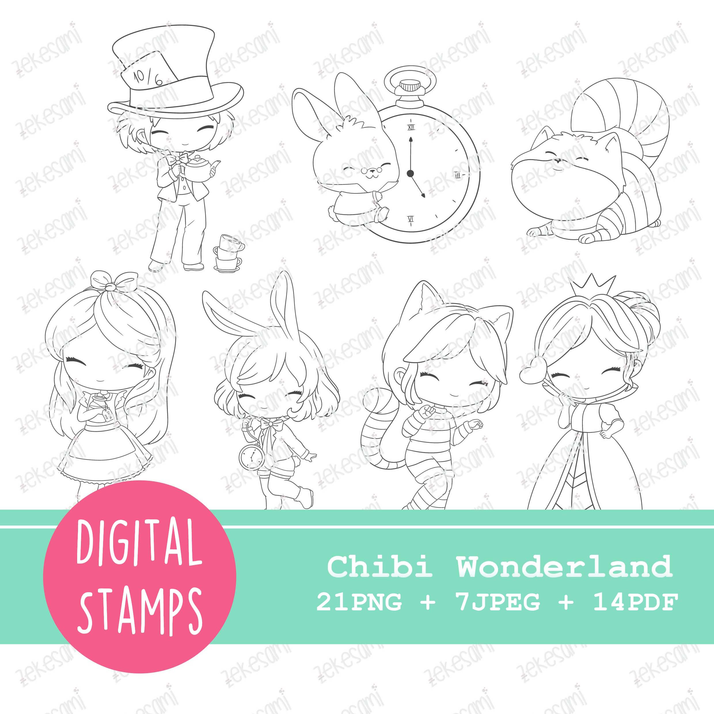 PNG Pack Chibi Wonderland. Sello digital, digi stamp, digistamp, digital  stamp, tarjetería, scrapbooking, cardmaking, Alice, País maravillas - Etsy  México, image size:2480x2480