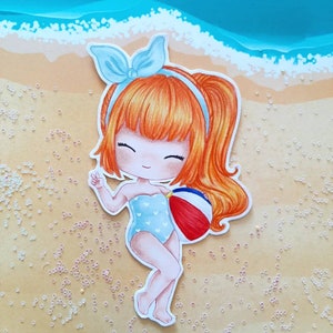 PNG Chibi Pelota. Pack Sello digital, digi stamp, digistamp, digital stamp, tarjetería, scrapbooking, cardmaking, summer, verano, beach ball