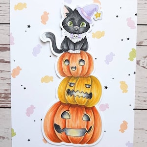 Gato en Calabazas. Sellos digitales, digi stamp, digistamp, digital stamp, tarjetería, scrapbooking, cardmaking, manualidades, halloween