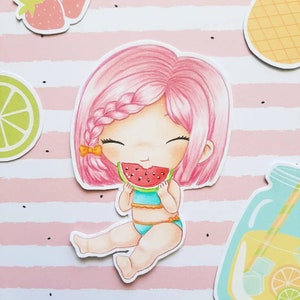 PNG Chibi Sandía. Pack Sello digital, digi stamp, digistamp, digital stamp, tarjetería, scrapbooking, cardmaking, summer, verano, watermelon