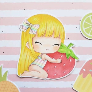 PNG Chibi Fresita. Pack Digitaler Stempel, Digi-Stempel, Digistamp, Digitalstempel, Karte, Scrapbooking, Kartenherstellung, Sommer, Sommer, Erdbeere