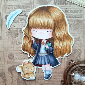 PNG Chibi Hermine. Packen Sie digitale Briefmarke, Digi-Stempel, Digistamp, digitale Briefmarke, Karte, Scrapbooking, Kartenherstellung, Zauberschule, Magie